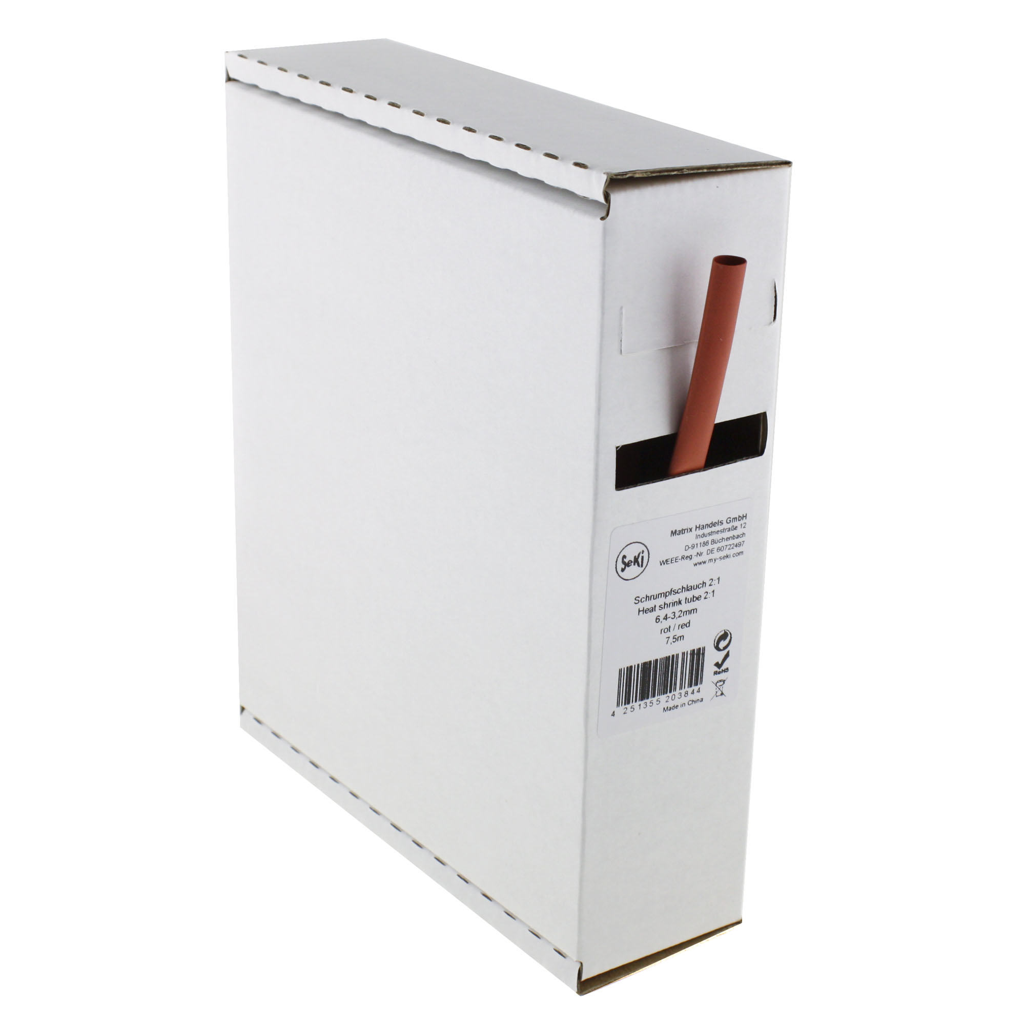 17321 Caixa 7.5m manga retratil 2: 1 / 6.4mm vermelha