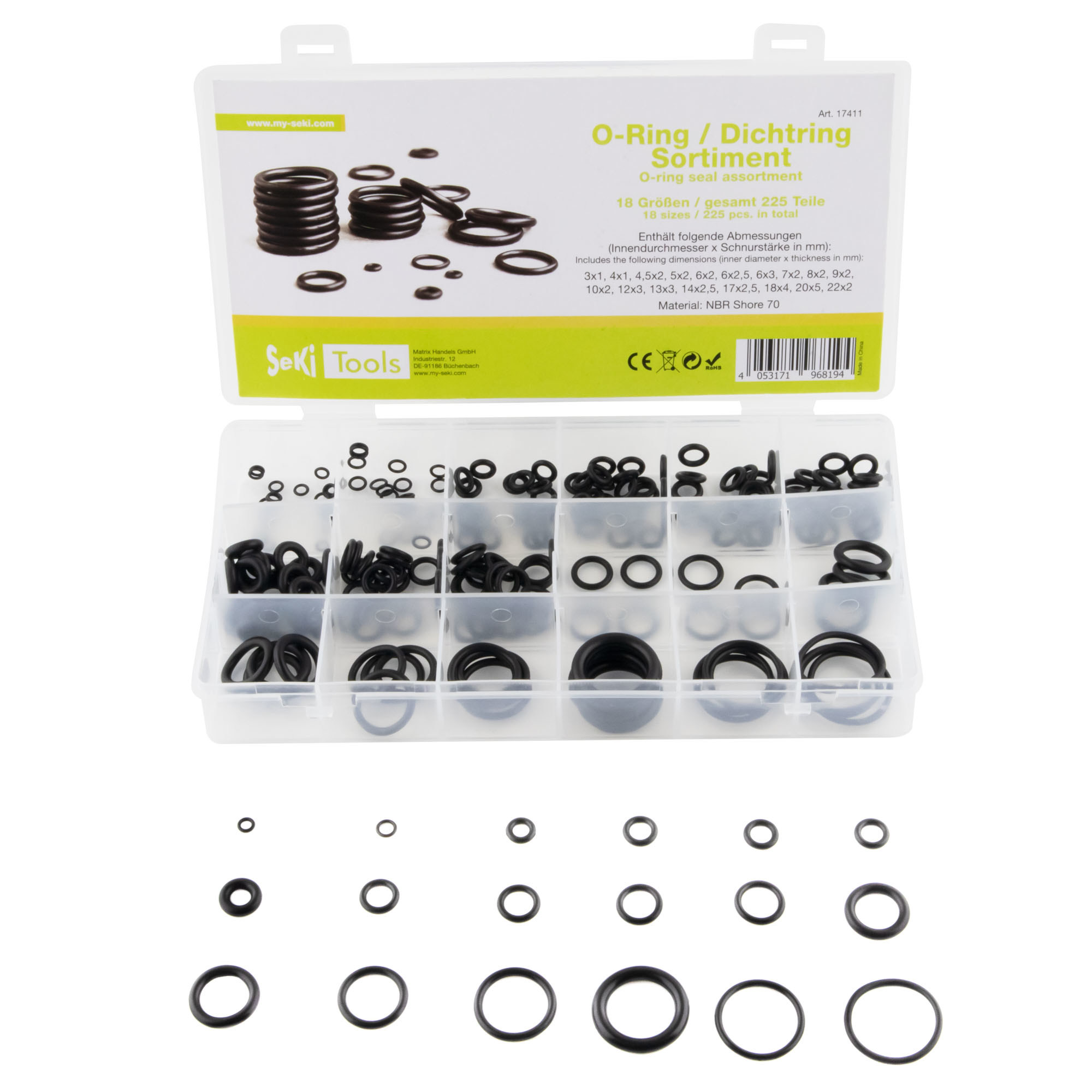 17411 Caixa com 225 o-ring´s de 18 tipos