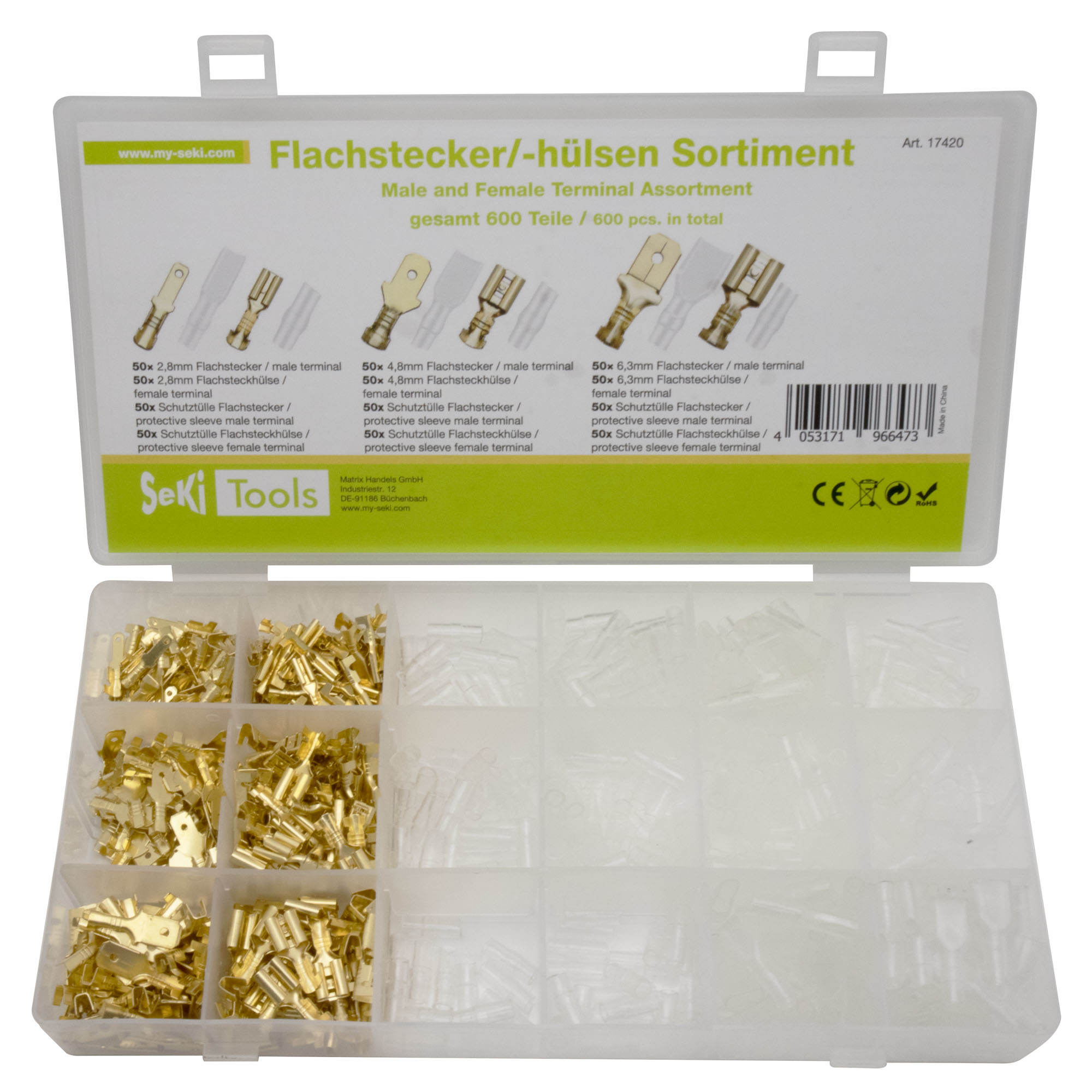 17420 Caixa com 600 terminais macho e femea