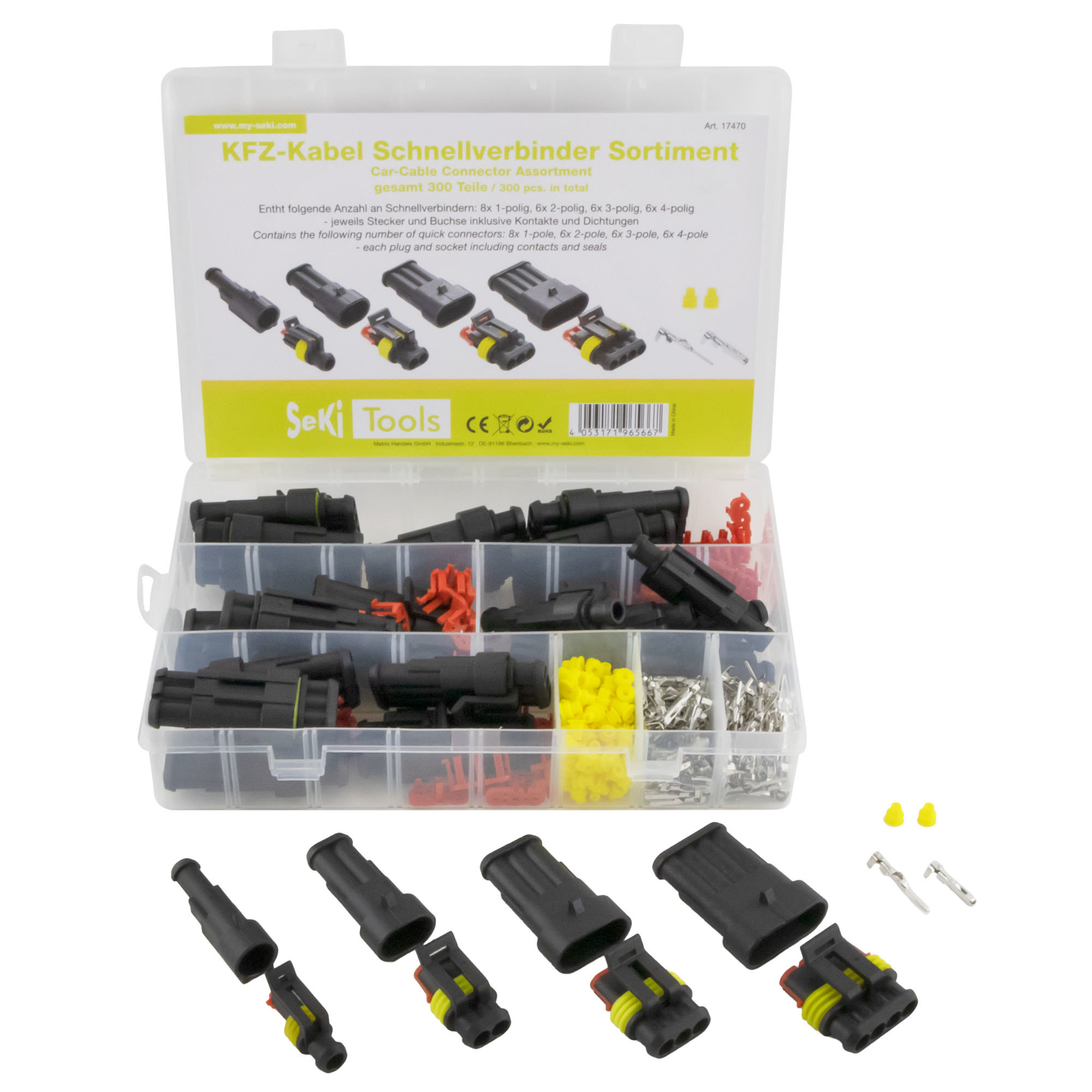 17470 Caixa 300 pçs com ligadores e terminais macho e femea para automóvel