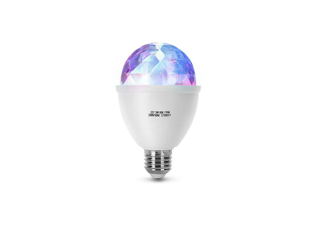 203388 Lampada Led RGB E27 3W com efeito luz - rotativo -