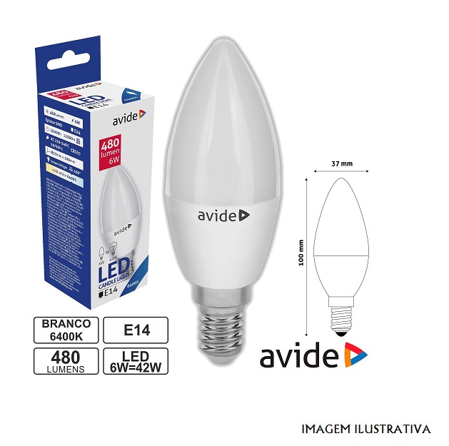 289167 Lampada led tipo vela E14 6w branco frio 6400k 480lm