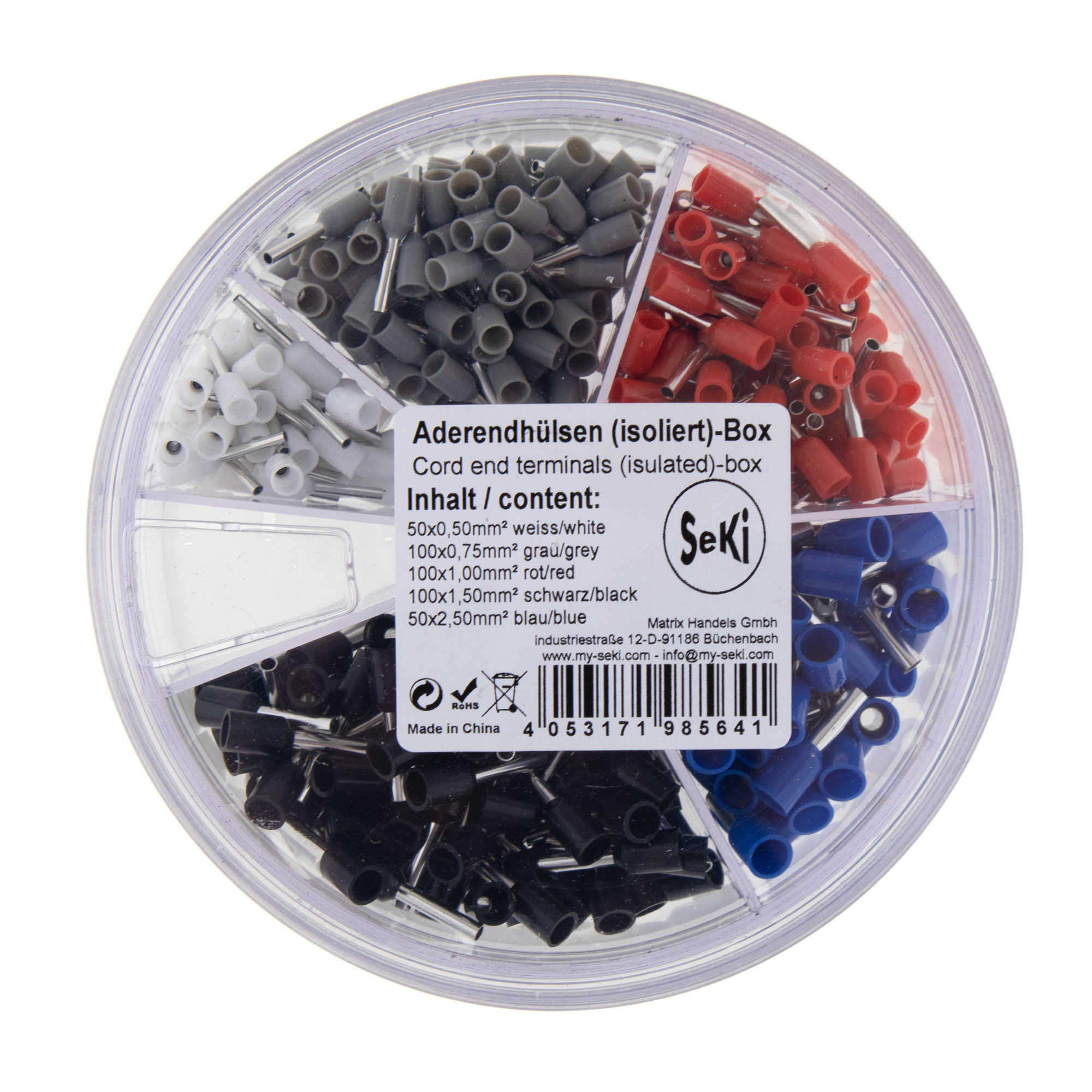 313615 Caixa com 850 terminais de ponteira 0.5~2.5mm2 isolados