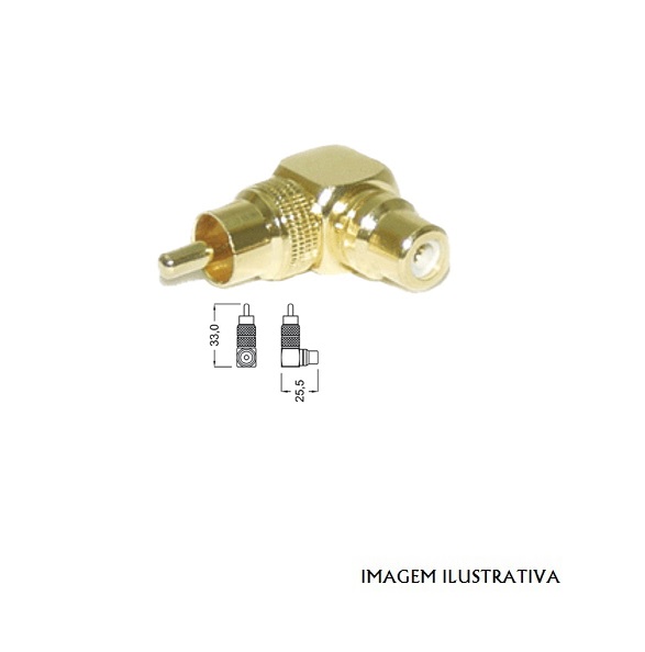 71-800 Ficha Adaptadora Rca Macho/ Rca Fêmea Dourada 90º