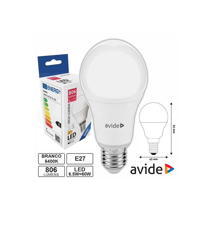ABMG14CW-6.5W Lampada LED E14 Globo G45 6.5W 230V 6400K 806lm