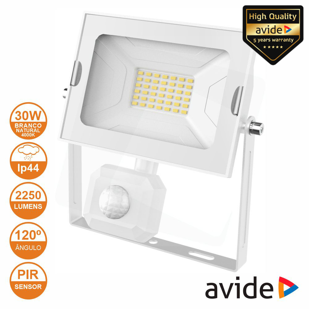 ABSSFLNW30W-PIRW Foco led 30w 230v c/ sensor 4000k 2250lm - branco - IP44