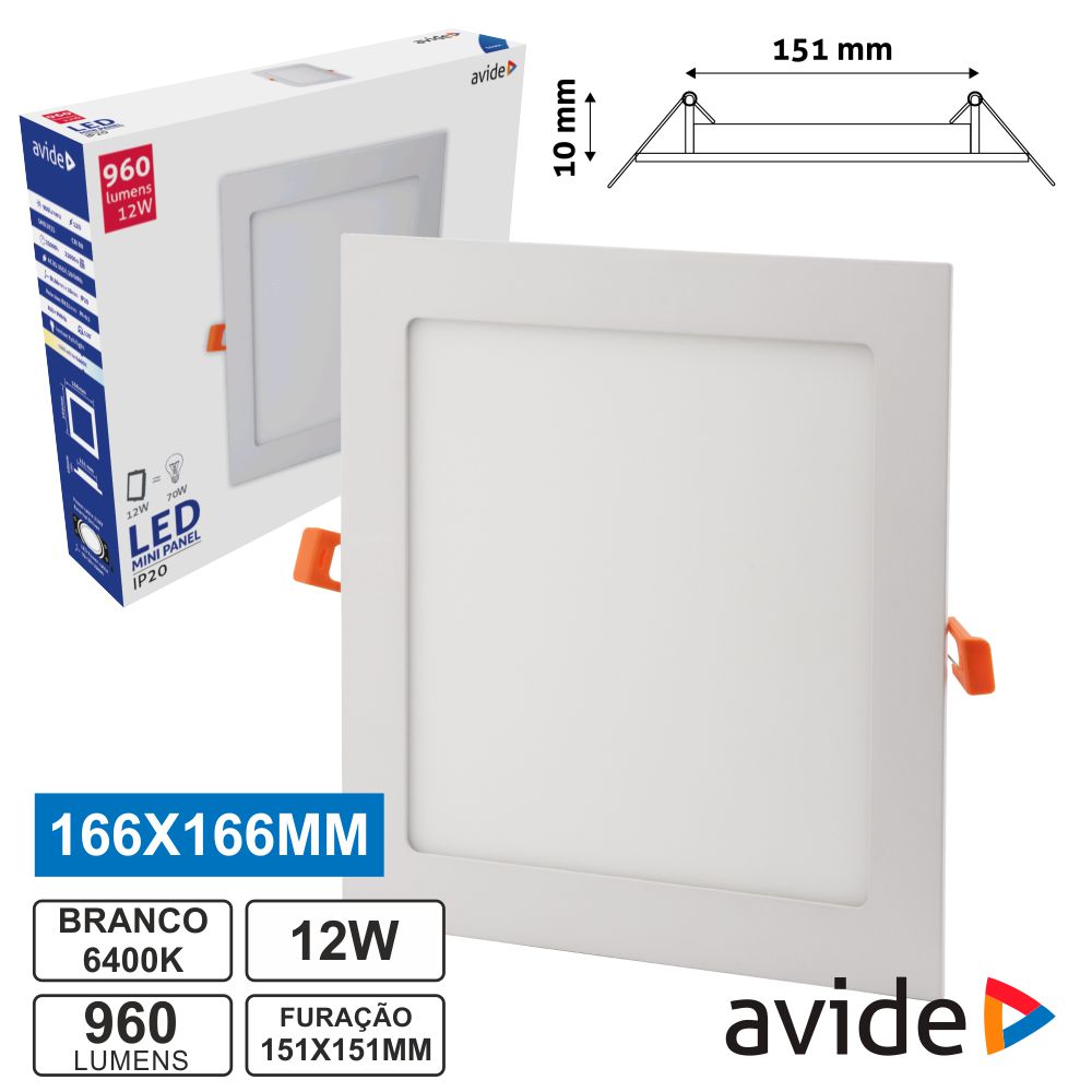 ACRPCWS12WALU Painel Leds Quadrado Embutir 12W 166mm 6400K 960Lm Avide