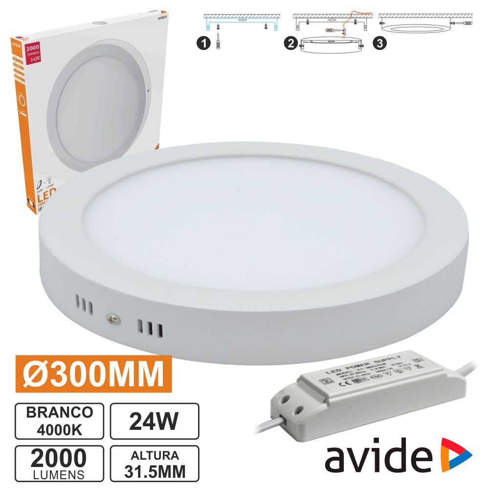 ACSMNW-R-24W-ALU PAINEL LEDS REDONDO SUPERFÍCIE 24W 300MM 4000K 2000LM AVIDE