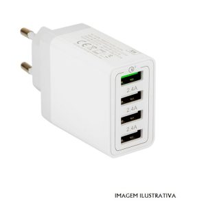 ACUSBA4-01 Alimentador Comutado 4 USB QuickCharge 3.0 30W Branco