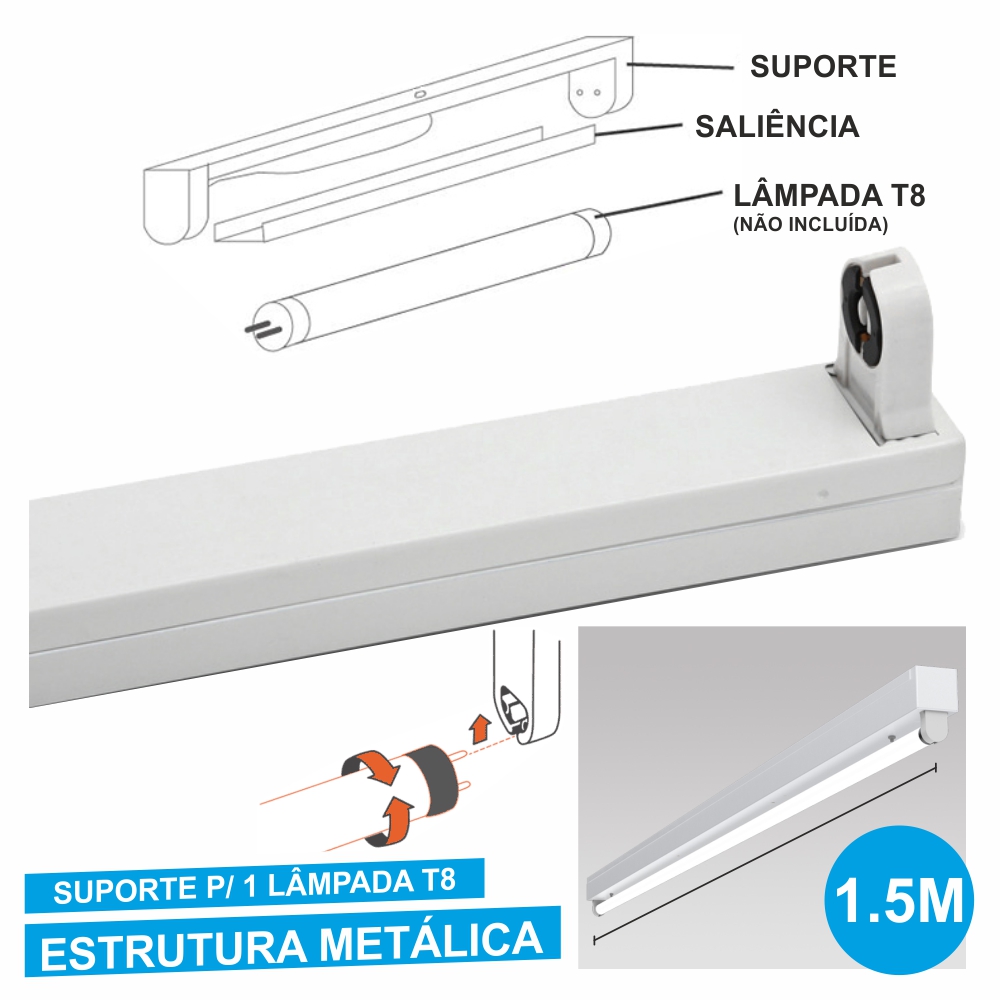 ALTT1501(E) Armadura para lampada led t8 150cm