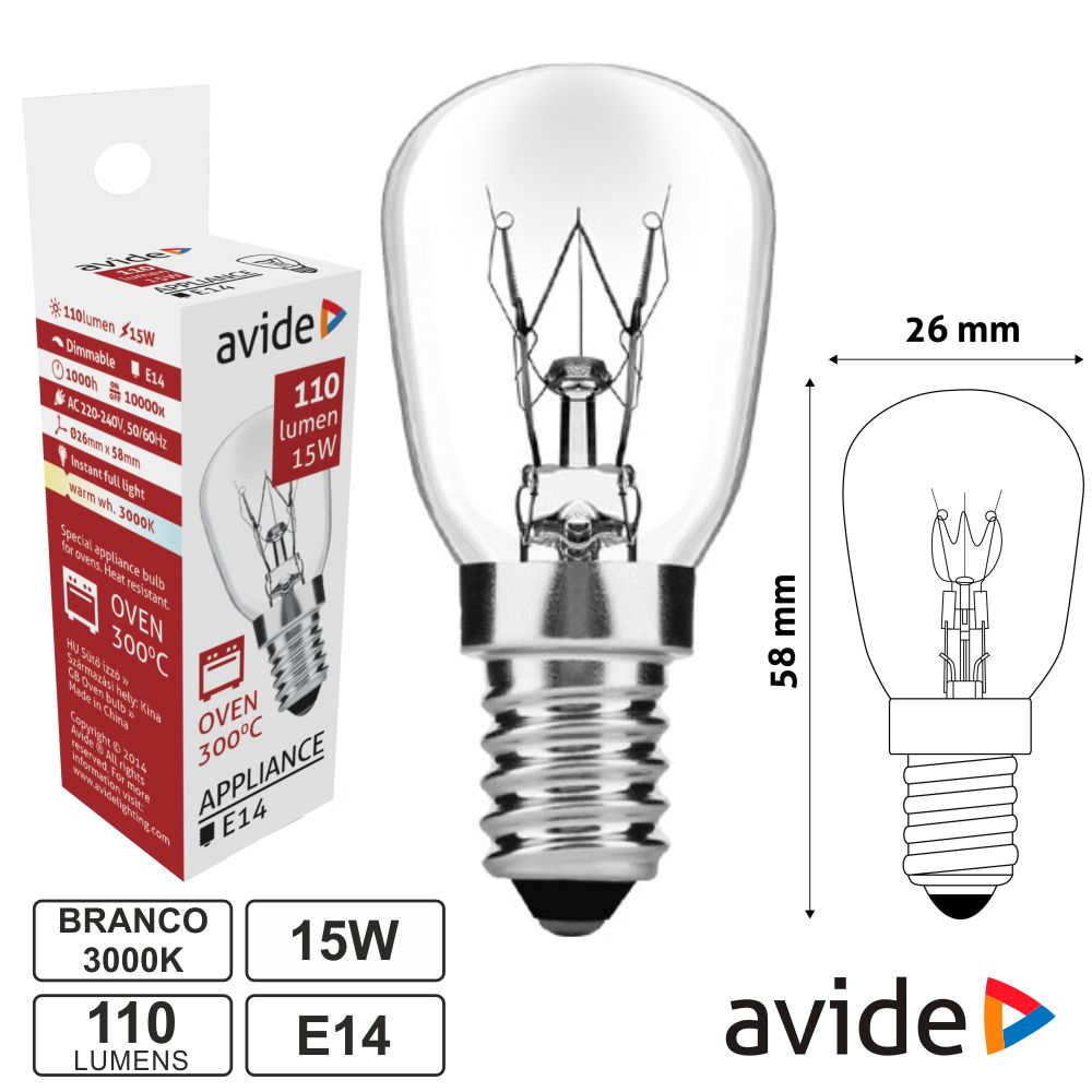 917085 Lampada para forno E14 15w 230v 300ºc