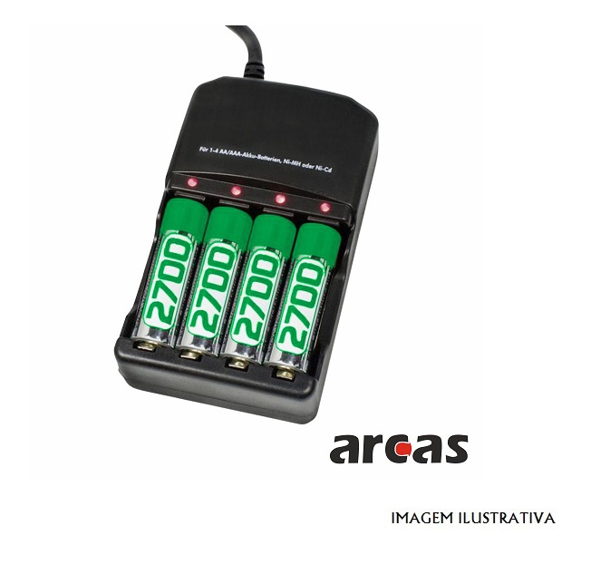 ARC2009+4AA Carregador p/ AA / AAA com 4 pihas AA 1.2v 2700mah