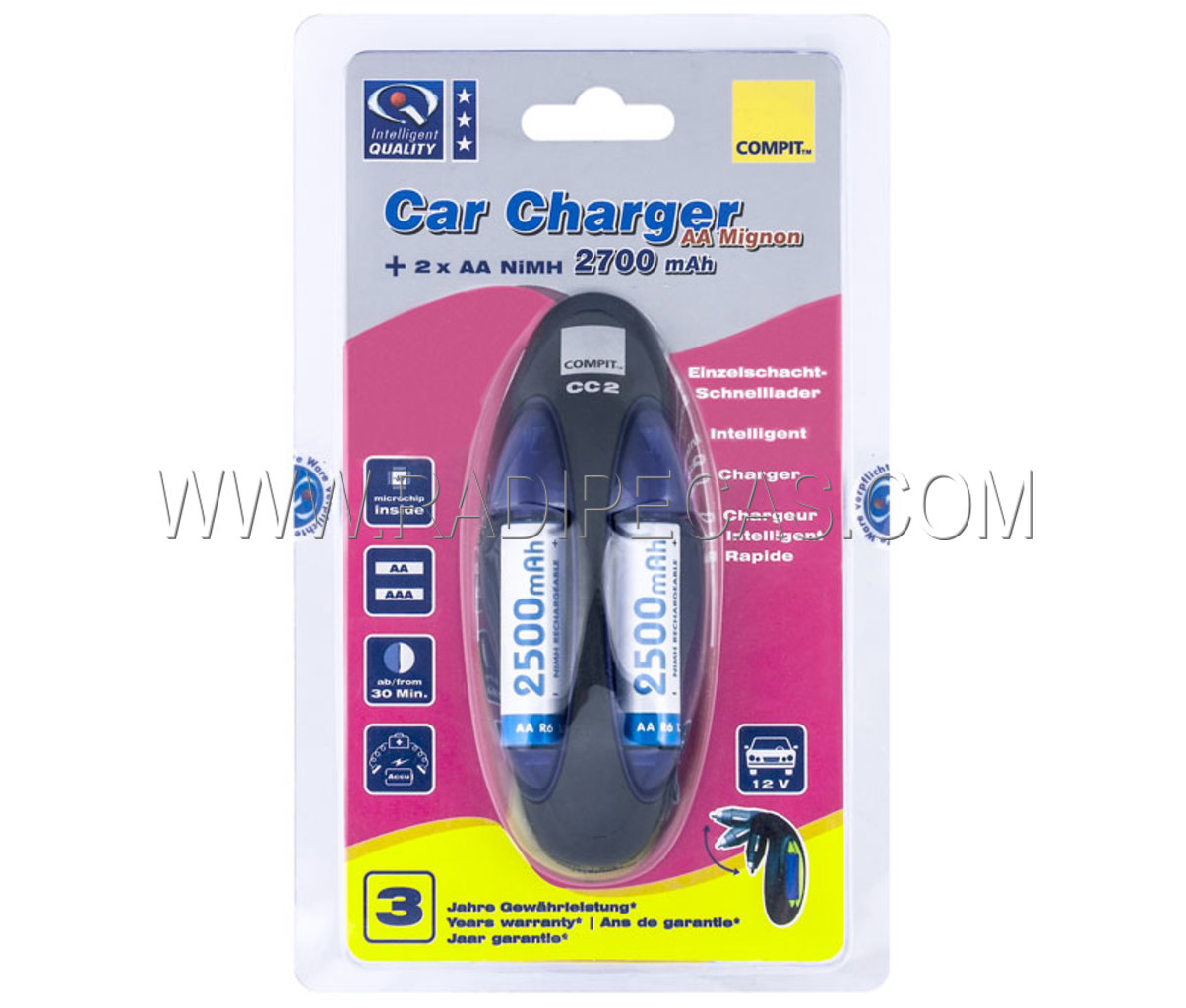 CAR1002 Carregador isq.p/ pilhas Ni-Cd/NI-MH AA/AAA+2 AA 2500mAh