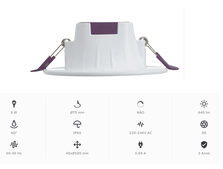 DL6163 Downlight Led 8w 4000k~4500k IP65 corte 75mm - Image 3