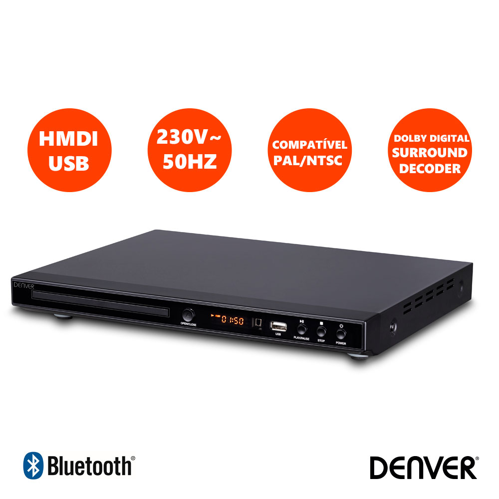 DVH1245 LEITOR DVD C/ HDMI CABO USB COMANDO DENVER