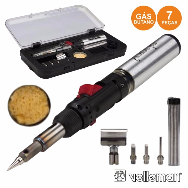 GAS/SET2 CONJUNTO FERRO DE SOLDAR A GÁS c/ Isqueiro - VELLEMAN -