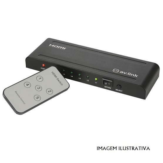 HDM51 Comutador Hdmi 5 Portas Com Controlo Remoto Ir