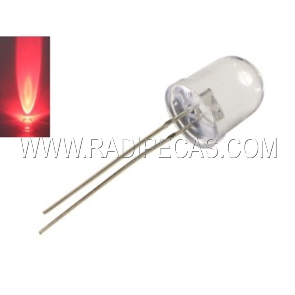 L10TV LED 10mm TRANSPARENTE ACENDE VERMELHO 3000mcd 20º