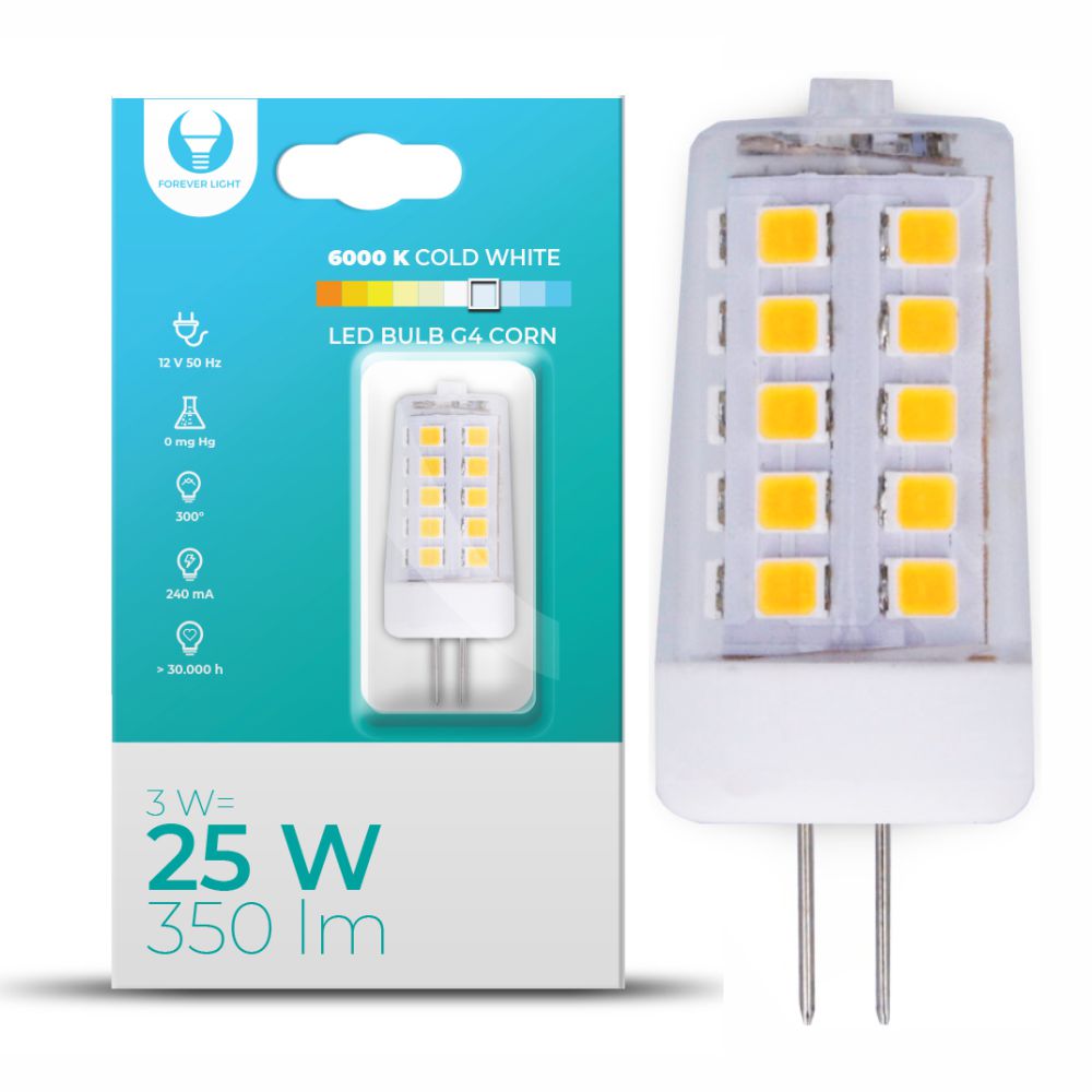 LLG4C03CW(F) LÂMPADA G4 3W 12V CORN 6000K 350LM