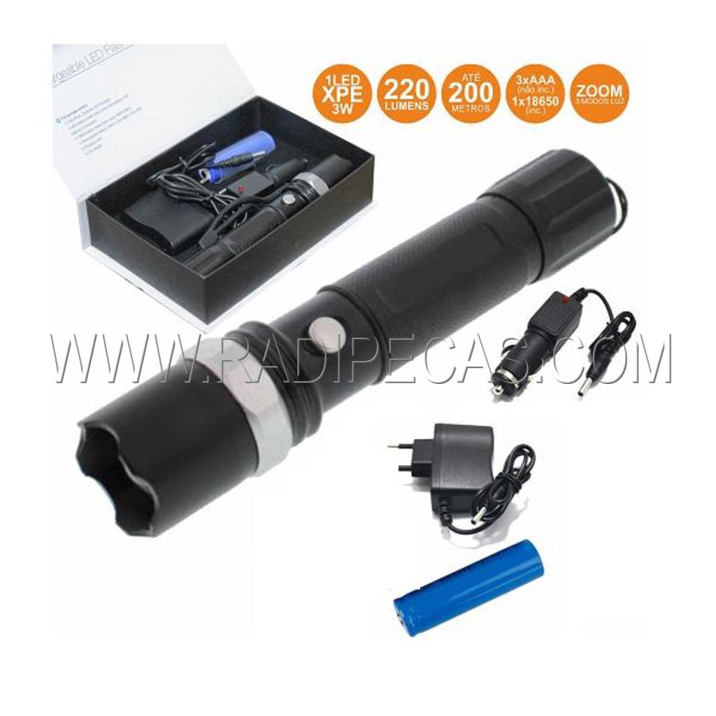 LLZ01 LANTERNA C/ 1 LED XPE 3W 3 NÍVEIS LUZ RECARREGÁVEL ZOOM 220LM