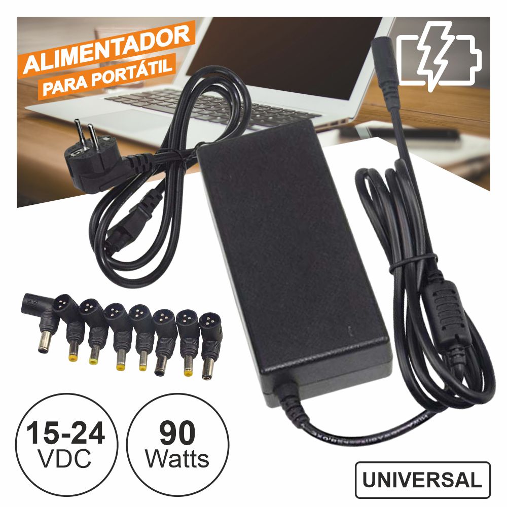 NBT-W90A8/2 Alimentador Universal P/ Portátil de 15 a 24V 90W com 8 Fichas adapt.