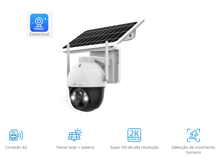 NV-CAM02SSOLAR4G Camara IP 4G com painel solar, para exterior IP66 - com bateria - NIVIAN -
