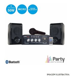 PARTY-KA100 Conjunto karaoke amplif 2x50w + 2 colunas + mic
