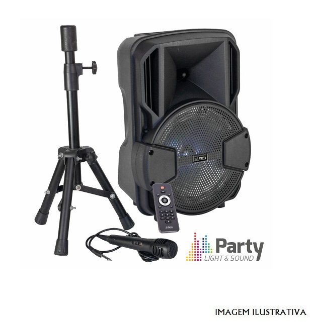 PARTY-MOBILE8-SET Coluna amplific. 8p. USB/BT/Bateria com suporte +micro c/fio