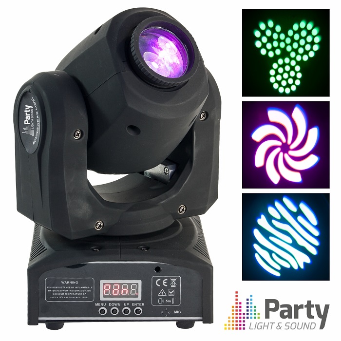 PARTY-SPOT7 Moving Head Mini 1 Led creed branco 10W Gobo DMX Mic PARTY