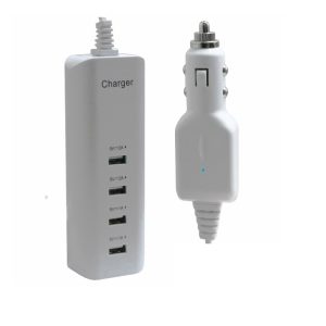 PKAUSCAR04A Alimentador compacto ficha Isqueiro4 USB 5V 6A Branco