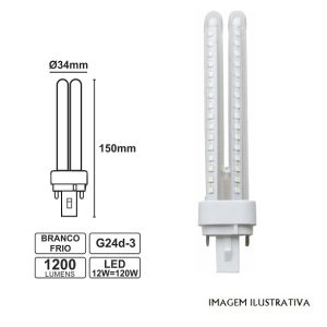 PLCL12W Lâmpada G24 12W=120W 230V LED Branco Frio 1200lm