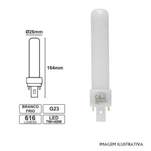 PLL7CW Lâmpada G23 7W=40W 230V LED Branco Frio 616lm