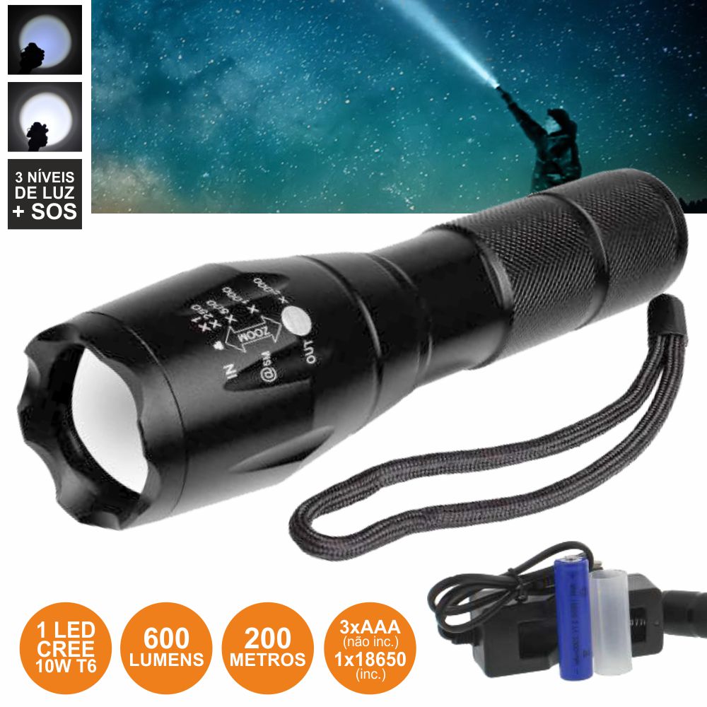 TORCH-SPACE Lanterna C/ 1 LED Xpe 10W 600lm - vários Níveis Luz e zoom -