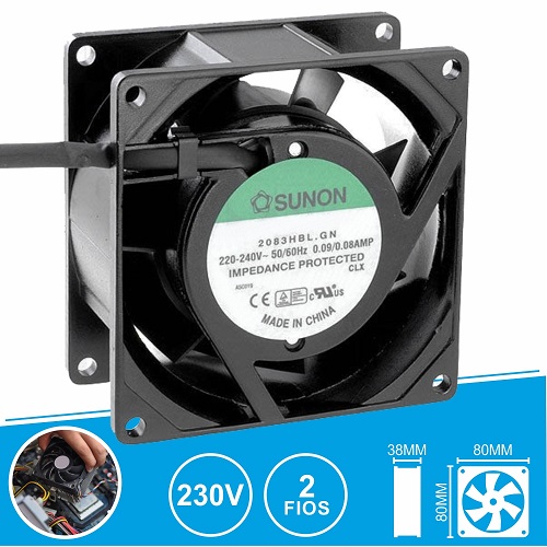 VEN014A Ventax 80x80x38mm 230Vac 2 fios