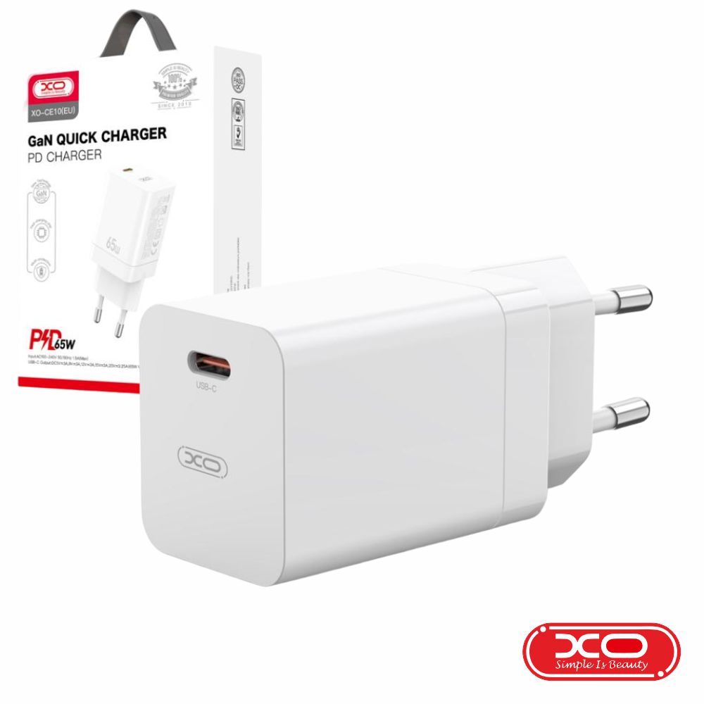 XO-CE10 Carregador 1x USB-C PD 65w - branco -
