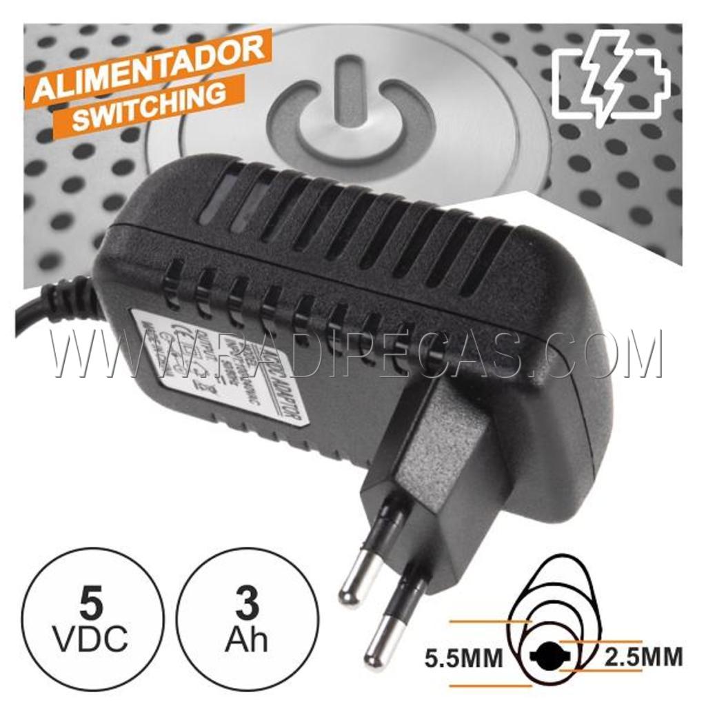 FAS5V3A Transformador alimentação 5v dc 3Ah ficha 5.5x2.5