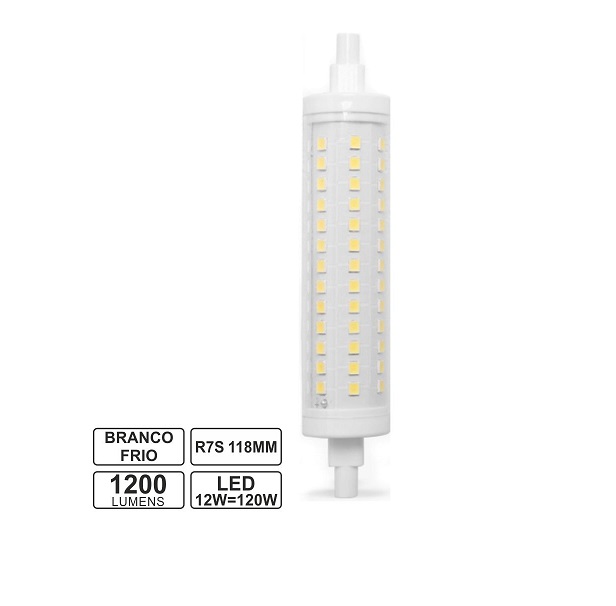 LLR7S11812CW Lâmpada R7s 12W 230V LED 118mm Branco Frio
