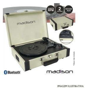 MAD-RETROCASE-CR Gira-Discos 33/45/78RPM Retro BT/USB/SD/Rec Creme Madison