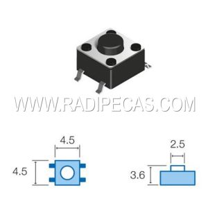 SW033 Pulsador de tacto 4,5x4,5mm, Altura total 3,6mm