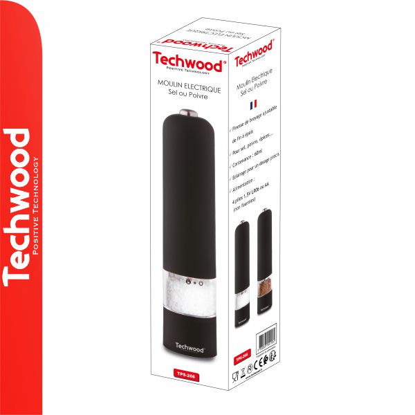 TPS-266 Moinho Eléctrico Saleiro E Pimenteiro Preto Techwood - Image 2