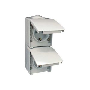 Tomada Dupla Schuko Vertical C/Obt Cinzenta