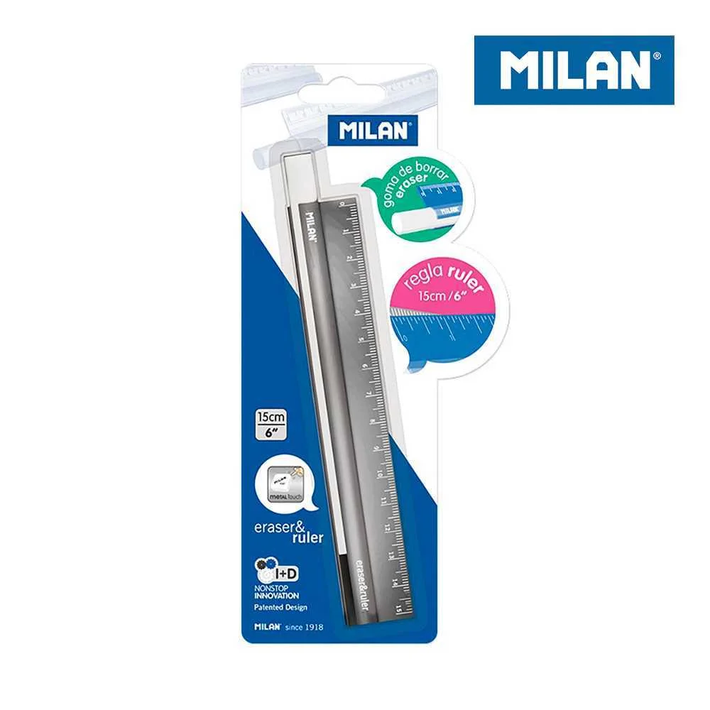 Borracha e Régua Metálica 15 Cm Blister Milan