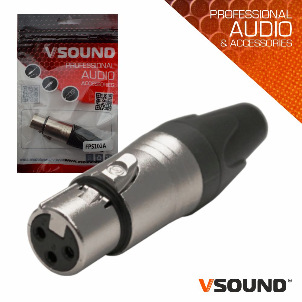FICHA XLR 3P FÊMEA NIQUELADA C/ GUARDA CABO VSOUND