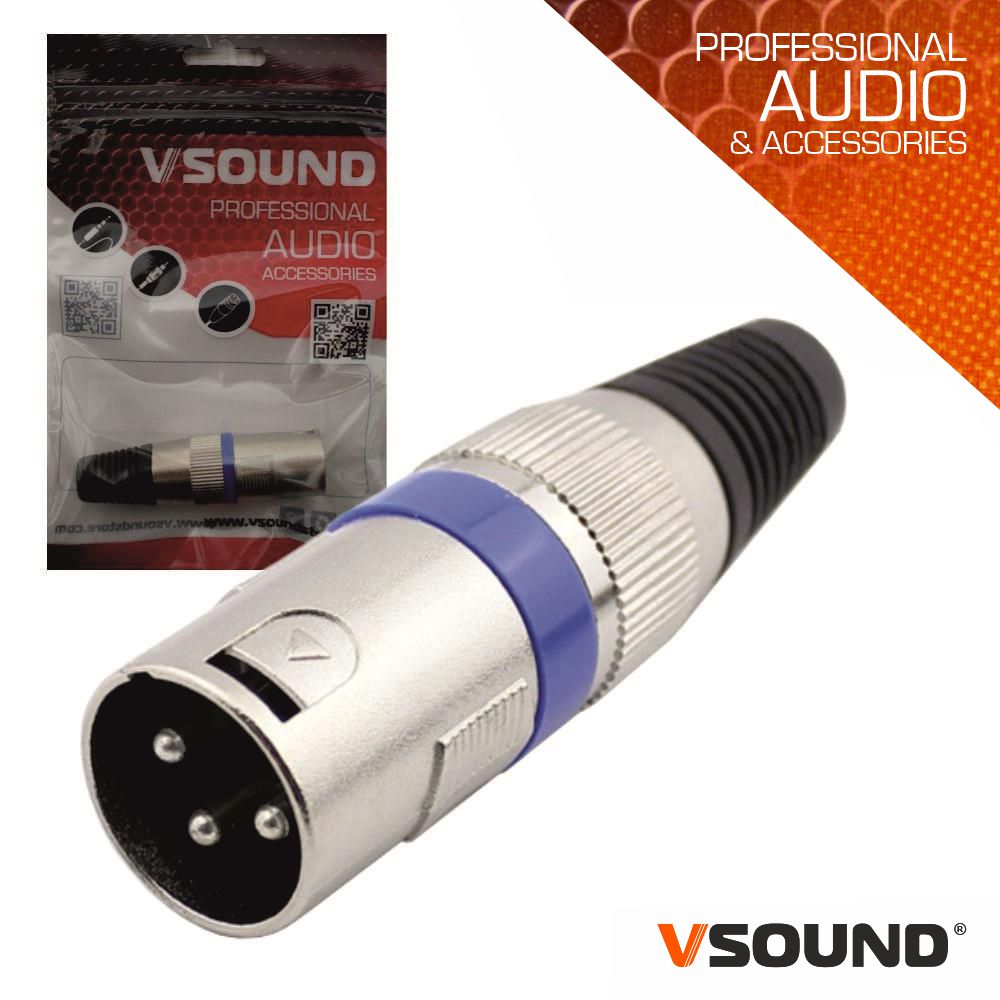 FICHA XLR 3P MACHO NIQUELADA C/ GUARDA CABO VSOUND
