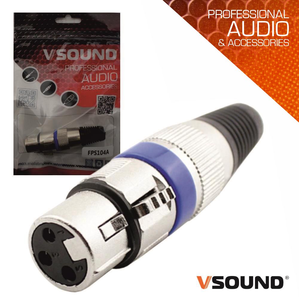 FICHA XLR 3P FÊMEA NIQUELADA C/ GUARDA CABO VSOUND