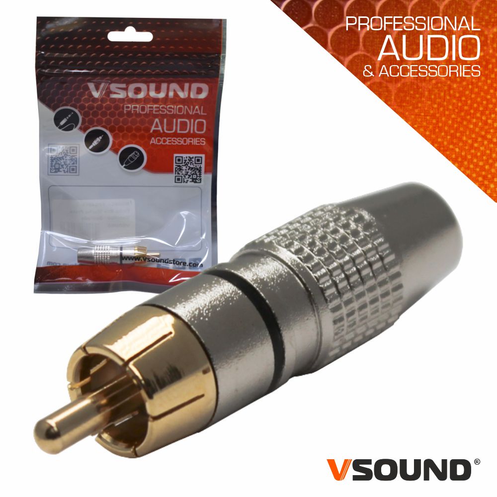 FPS401A Ficha Rca Macho Preta Metálica / Dourada Vsound