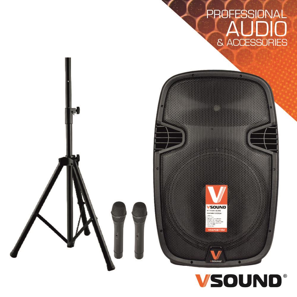Coluna Amplificada 15" 700W UHF C/ Suporte VSOUND