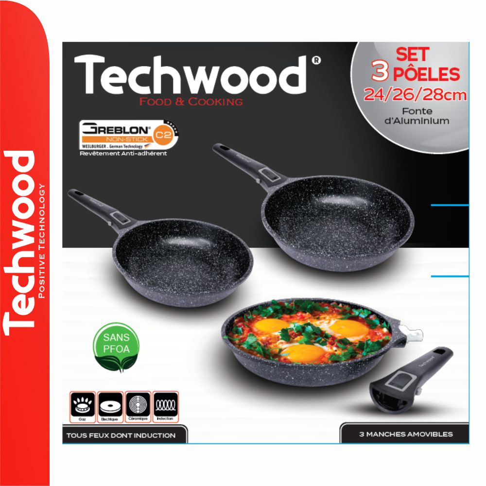 Conjunto 3 Frigideiras Antiaderentes Ø24/Ø26/Ø28cm TECHWOOD