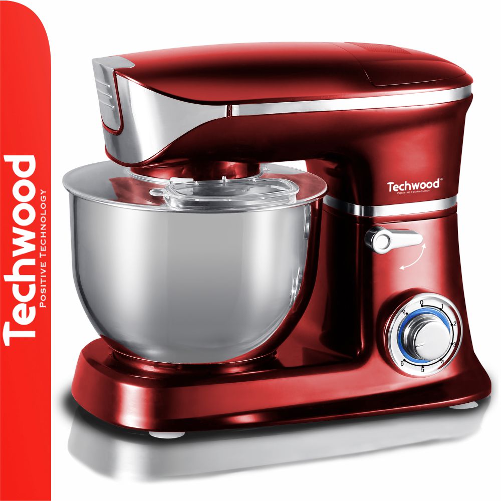 Batedeira Elétrica 1300W C/ Taça Inox 6.5L Vermelho TECHWOOD