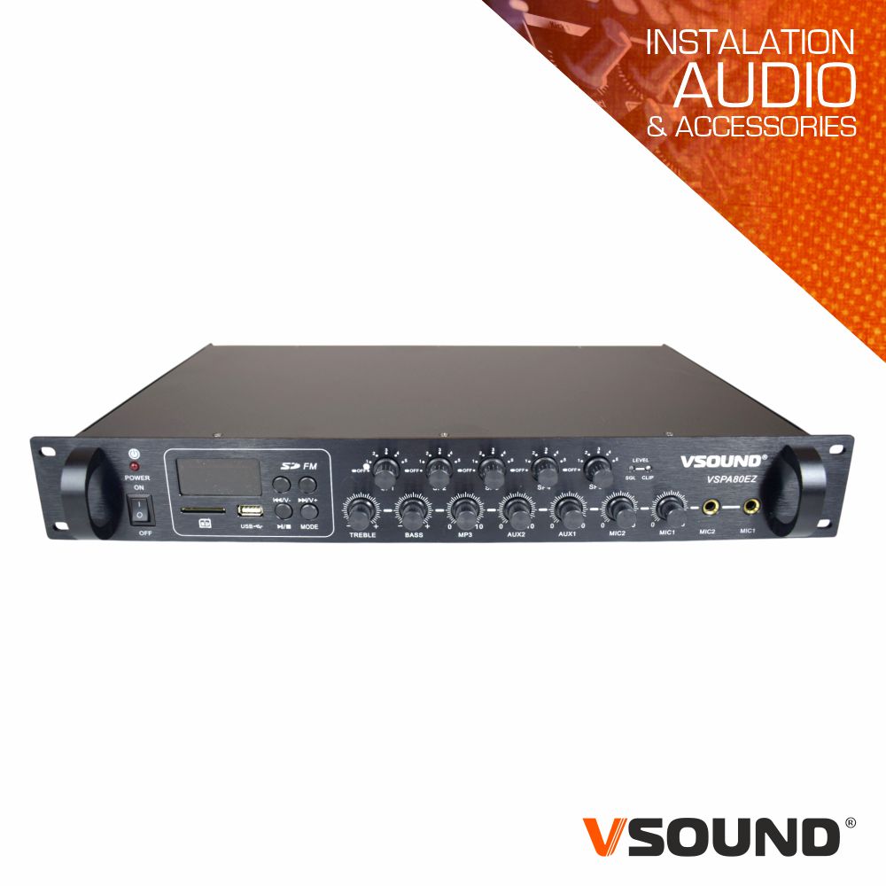 Amplificador PA 220V 160W 5 Zonas 100V MP3/USB/SD/BT VSOUND